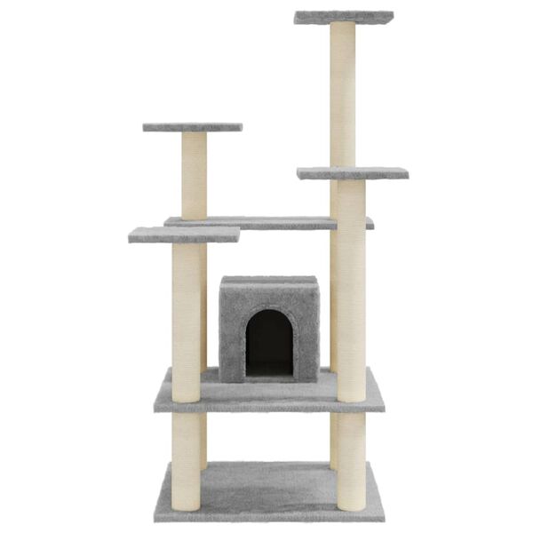 vidaXL Cat Tree Light Grey Engineered Wood, Plush, Sisal Medium Durable