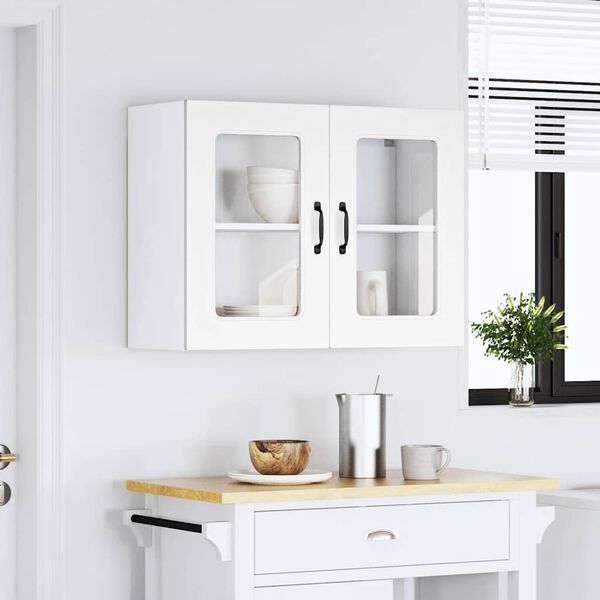 vidaXL Kitchen Wall Cabinet White Engineered wood and glass Medium
