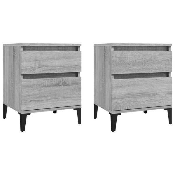 vidaXL Bedside Cabinet Set of 2 Grey Sonoma Engineered wood, metal