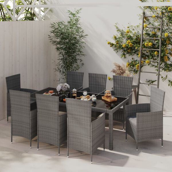 vidaXL Outdoor Dining Set Grey and black Poly rattan Large
