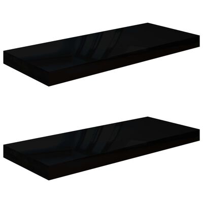 vidaXL Floating Wall Shelves 2 pcs High Gloss Black 23.6"x9.3"x1.5" MDF