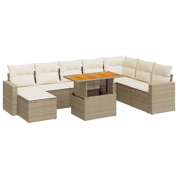 vidaXL Garden Sofa Set Beige PE rattan Large Removable Covers