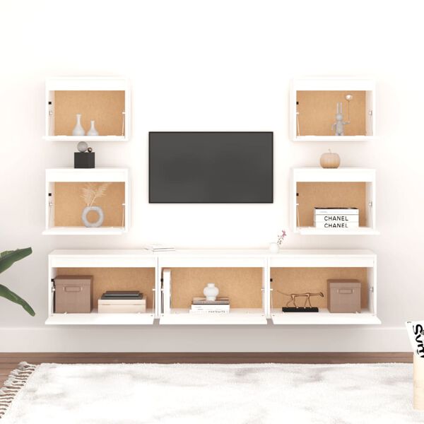vidaXL TV Cabinet Set of 7 White Solid pine wood