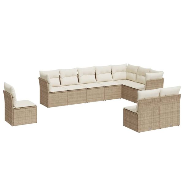 vidaXL Garden Sofa Set Beige PE rattan Large Removable Covers
