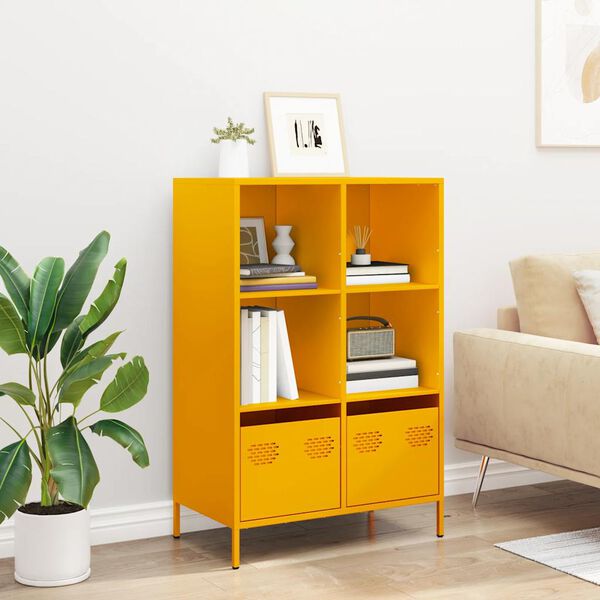 vidaXL Highboard Mustard Yellow Cold-rolled Steel 26.8x15.4x40.7 in