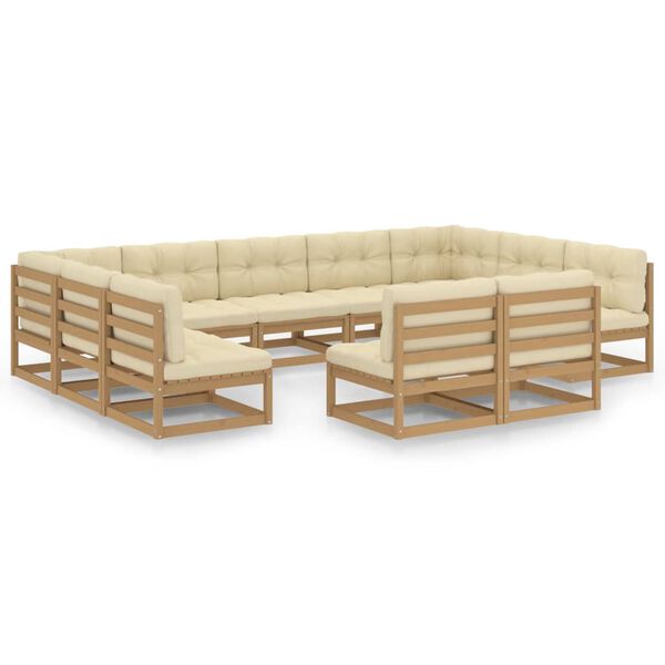 vidaXL Garden Lounge Set Honey Brown Solid Pinewood, 100% Polyester Large