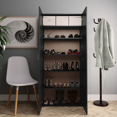 vidaXL Shoe Cabinet Black 31.5"x14"x70.9" Chipboard