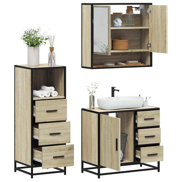 vidaXL Bathroom Furniture Set Sonoma Oak Engineered wood, metal, glass