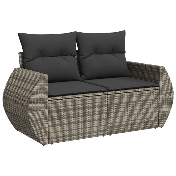 vidaXL Garden Sofa Set Grey PE rattan, Tempered glass, Powder-coated steel