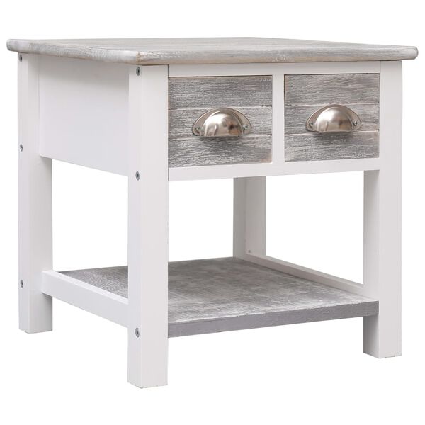 vidaXL Side Table Grey and white Paulownia wood Small Side Table