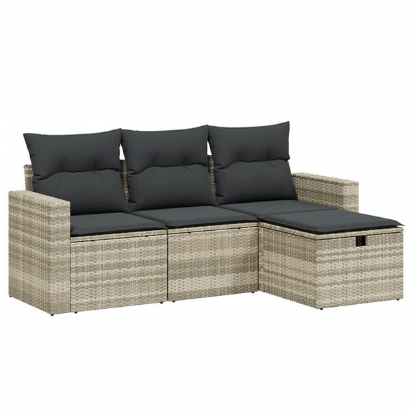 vidaXL Garden Sofa Set Light Grey Poly Rattan, Steel Medium Modular
