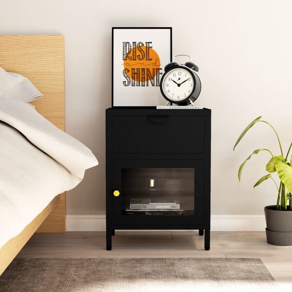 vidaXL Nightstand Black Steel Compact Bedside Table Rectangular