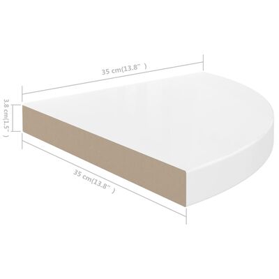vidaXL Floating Corner Shelf High Gloss White 13.8"x13.8"x1.5" MDF