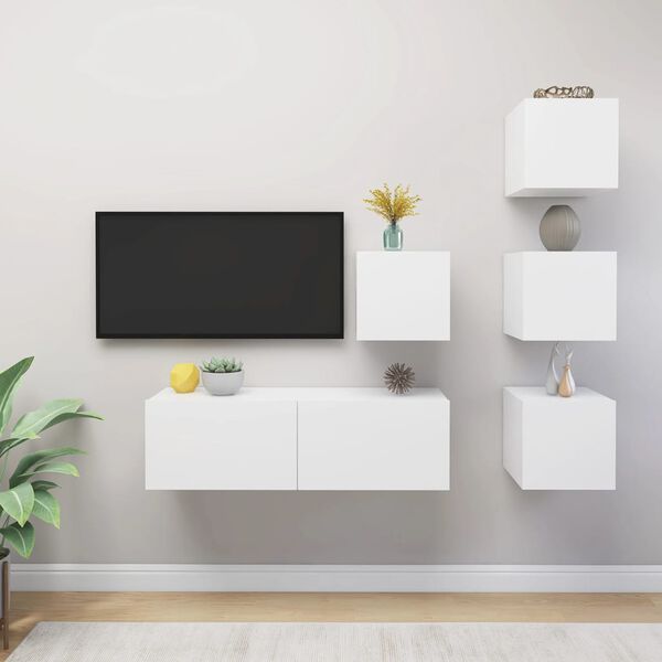 vidaXL TV Cabinet Set Set of 5 White Engineered wood TV Cabinet Set