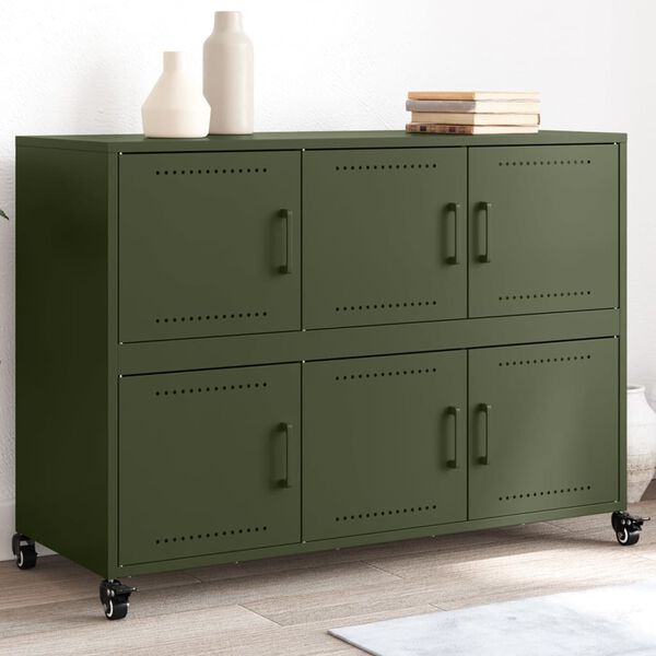 vidaXL Sideboard Olive Green 39.6"x15.4"x28.3" Steel
