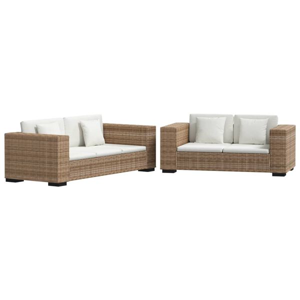 vidaXL Sofa Set Natural rattan with cream cushions