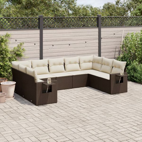 vidaXL Garden Sofa Set Brown PE Rattan 9 Piece Modular Garden Sofa Set