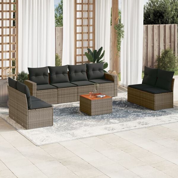 vidaXL Garden Sofa Set Grey PE rattan Large Adjustable Feet