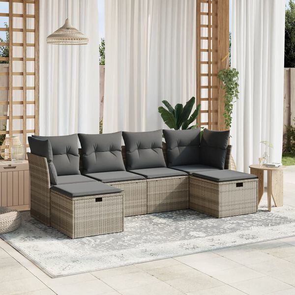 vidaXL Garden Sofa Set Light Grey PE Rattan, Powder-Coated Steel Medium