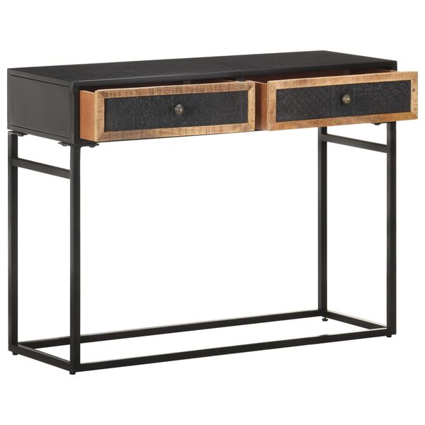vidaXL Console Table Black, Brown Solid Mango Wood, Iron, MDF Medium