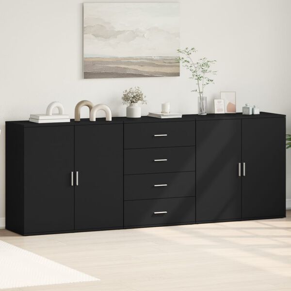 vidaXL Sideboard Black Engineered wood Large Sideboard Rectangular