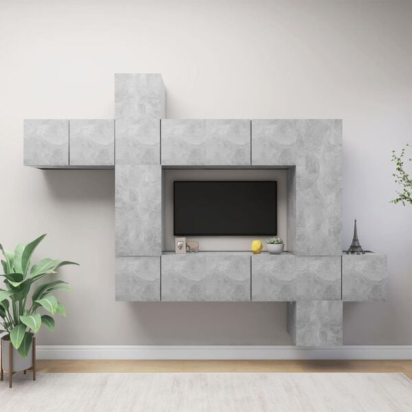 vidaXL TV Cabinet Set Set of 10 Concrete Grey Engineered wood