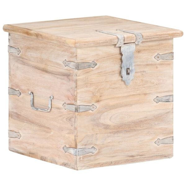 vidaXL Chest White Solid acacia wood with iron 15.7 in Chest Square