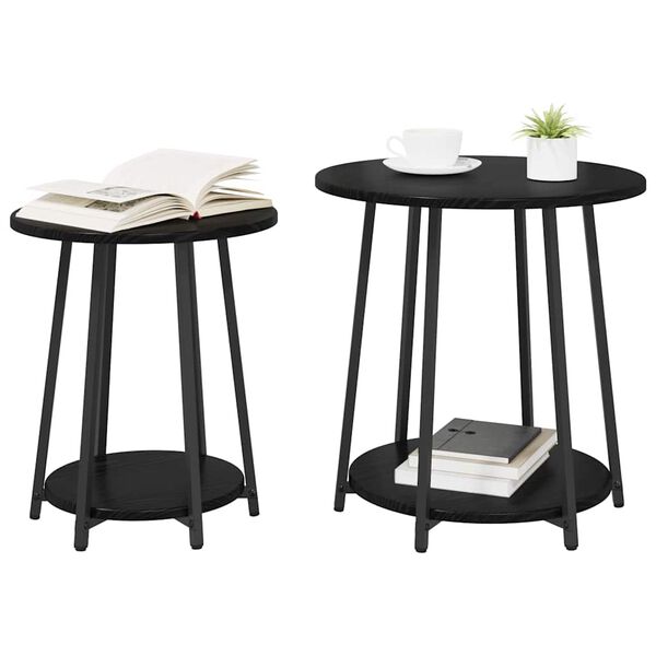 vidaXL Side Table Set with Shelf 2 pcs Black Oak