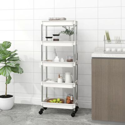 vidaXL 5-Tier Kitchen Trolley White 16.5"x11.4"x50.4" Iron and ABS