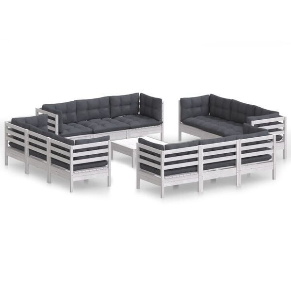 vidaXL Garden Lounge Set White, Anthracite Solid Pine Wood, Polyester