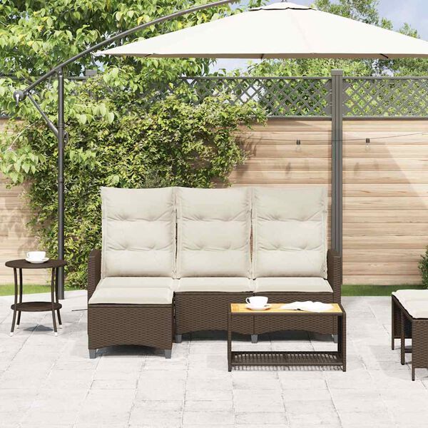 vidaXL Reclining Garden Sofa Brown PE rattan, powder-coated steel Medium