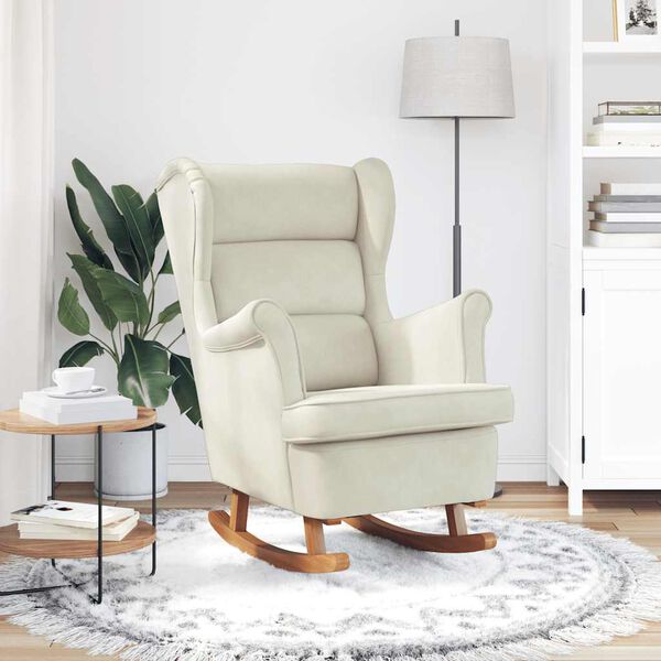 vidaXL Rocking Chair Wingback Cream Velvet and Solid Wood