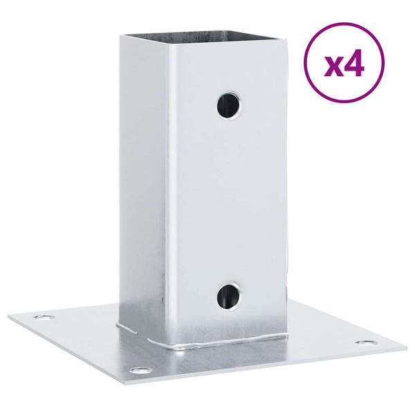 vidaXL Post Bases Square 4 pcs Silver 2.80x2.80" Galvanised Steel