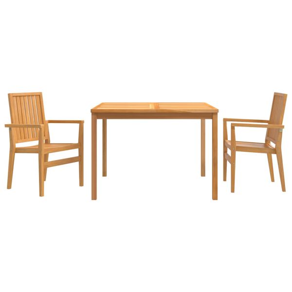vidaXL 3 Piece Patio Dining Set Solid Wood Teak