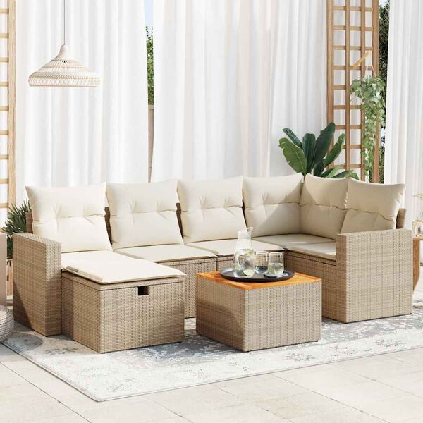 vidaXL Garden Sofa Set Beige PE Rattan Large Modular Garden Sofa Set