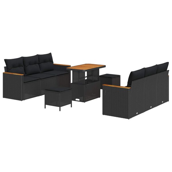 vidaXL Garden Sofa Set with Cushion with Storage Black Poly rattan