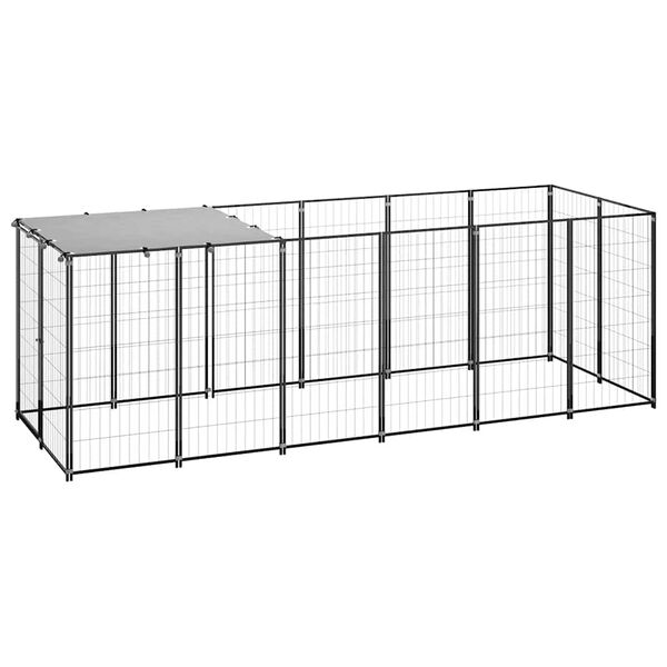 vidaXL Dog Kennel Black and Silver Grey Powder-coated steel, Polyethylene