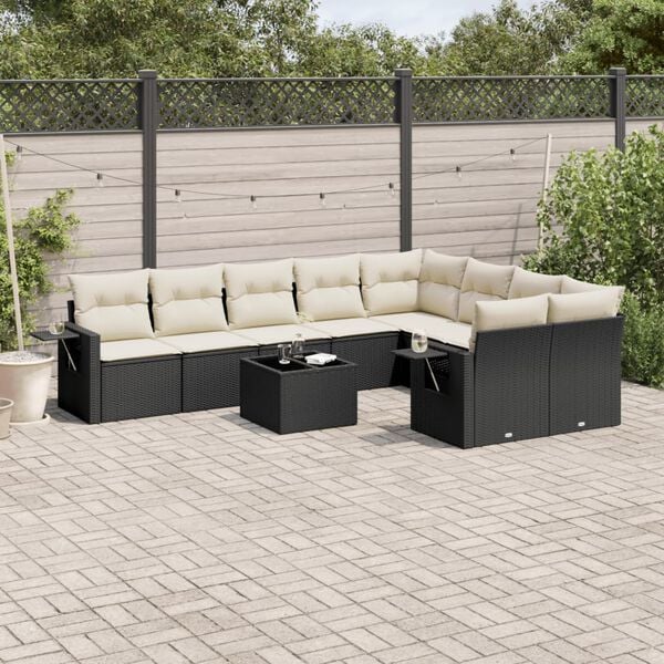 vidaXL Garden Sofa Set Black, Cream White