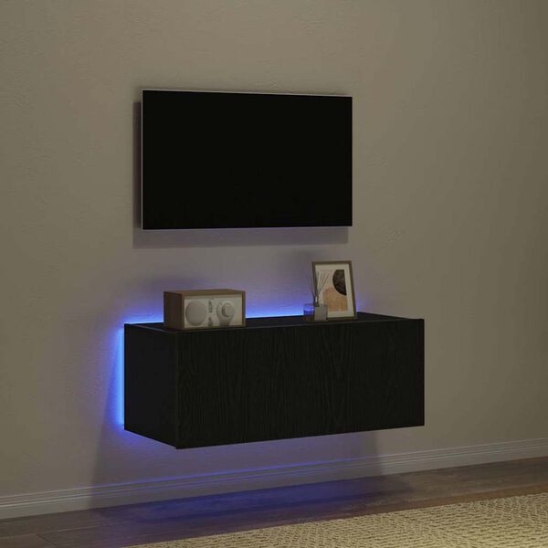vidaXL TV Wall Cabinet Wall-mounted Black Oak 31.50 x 13.78 x 12.20 in