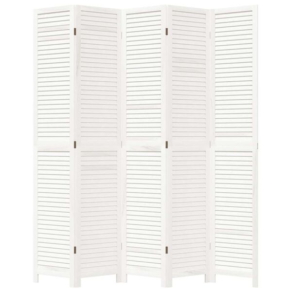 vidaXL Room Divider 5 Panels White Solid Wood Paulownia