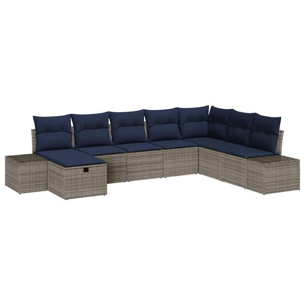 vidaXL Garden Sofa Set with Cushion 8 pcs Grey Poly Rattan