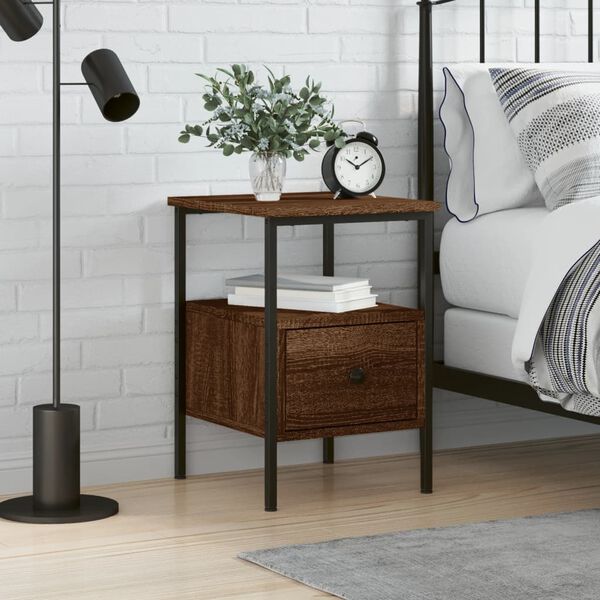 vidaXL Bedside Cabinet Brown Oak Engineered Wood and Iron Compact