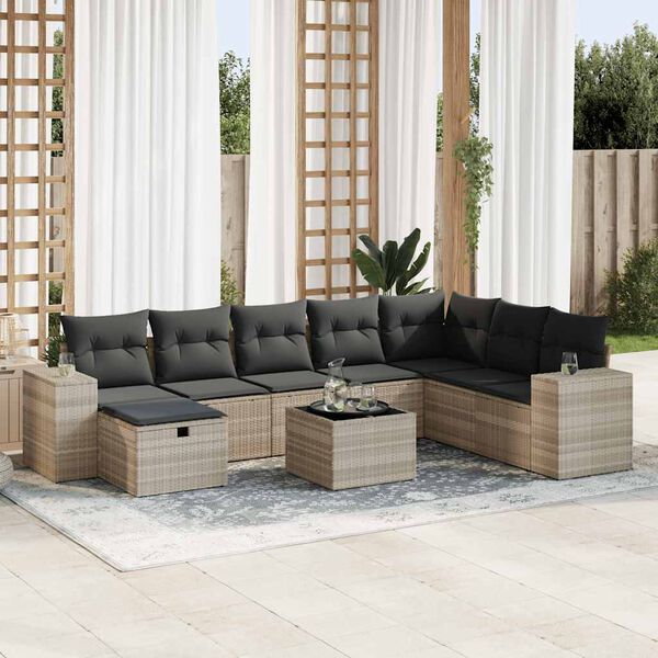 vidaXL Garden Sofa Set Light Grey Poly Rattan Large Removable Covers