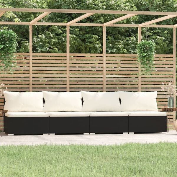 vidaXL 4-seater Sofa Black PE rattan 4-seater Modular 4-Seater Sofa
