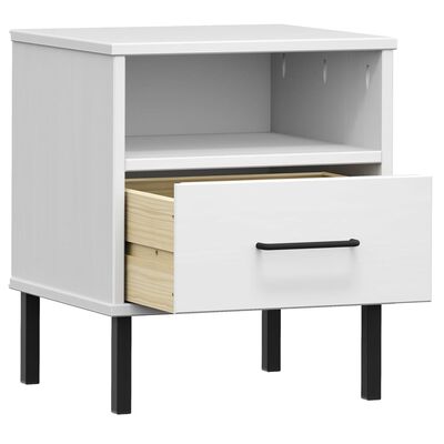 vidaXL Bedside Cabinet with Metal Legs White Solid Wood Pine OSLO