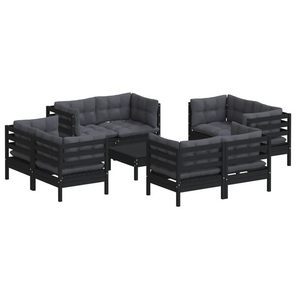 vidaXL Garden Lounge Set Black Solid pinewood, fabric (100% polyester)
