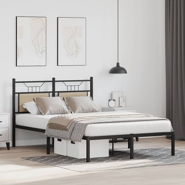 vidaXL Bed Frame Sonoma oak Engineered wood, steel Double Bed Frame