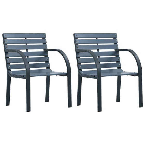 vidaXL Garden Chair Set of 2 Grey Solid Fir Wood Standard Durable