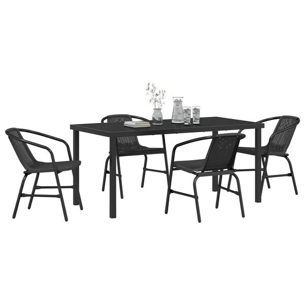 vidaXL Garden Dining Set 5 pcs Black Poly rattan