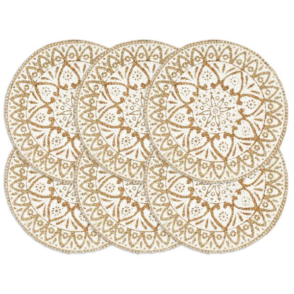 vidaXL Placemat Set of 6 White Jute 15 in diameter Non-slip Placemat